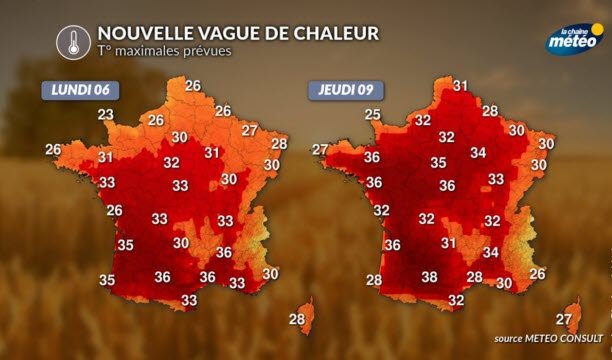 La Chaîne Météo দ্বারা পরের সপ্তাহের জন্য তাপমাত্রার পূর্বাভাস।
